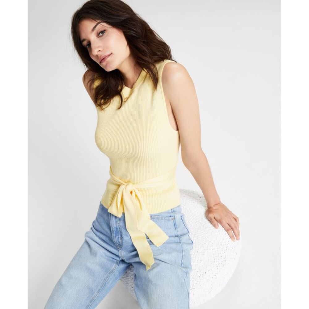 And Now This Now This Womens Belted Ribbed Top
